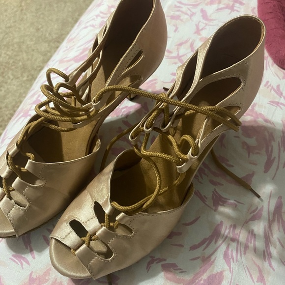 Two inch heel Alemana style salsa shoes satin top suede bottom - Picture 4 of 5